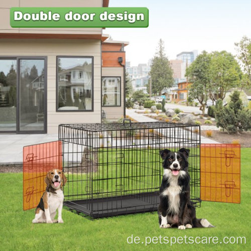 Doppeltüre Metallhundkiste Divider Tablett Haustierkäfig